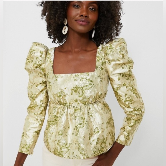 Hyacinth House Tops - Hyacinth House Green Jacquard Bridgerton Blouse – Size Medium | Brocade NWT